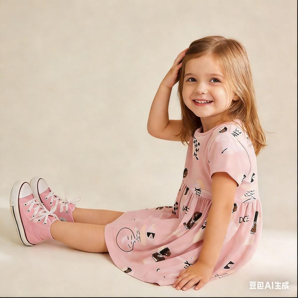 Girls Summer Round Neck Short Sleeve Dress Cute Princess for Toddlers and Kids