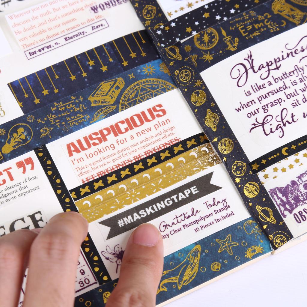 Σετ 10 τεμαχίων Χρυσές Αυτοκόλλητες Ταινίες Washi Light Year που Επιπλέουν Διακοσμητικά Αυτοκόλλητα Ημερολογίου