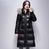 Snow Winter Girls Down Jacket Hooded Big Fur Collar Medium and Long Jacket Fashion Glossy Duck Down Top