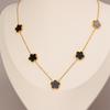 Collier en Acier Inoxydable Plaqué Or 14K Femme Cinq Pétales de Feuille Colliers Double Face pour Femmes Pendentif Fleur Trèfle Bijoux