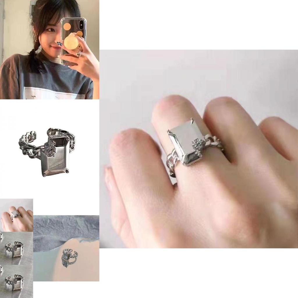 Stylish Broken Texture Square Cut Adjustable Ring Perfect For Chic Gift Occasions