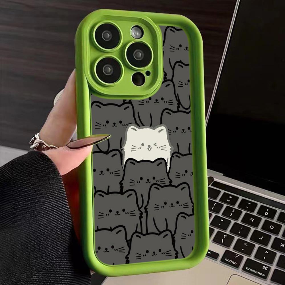 LZ7 Cartoon Cat Cute Silicone Phone Case for iPhone 11 13 14 15 16 Pro Max 7 8 16 Plus 12 Mini XS Max XR Shockproof Back Cover