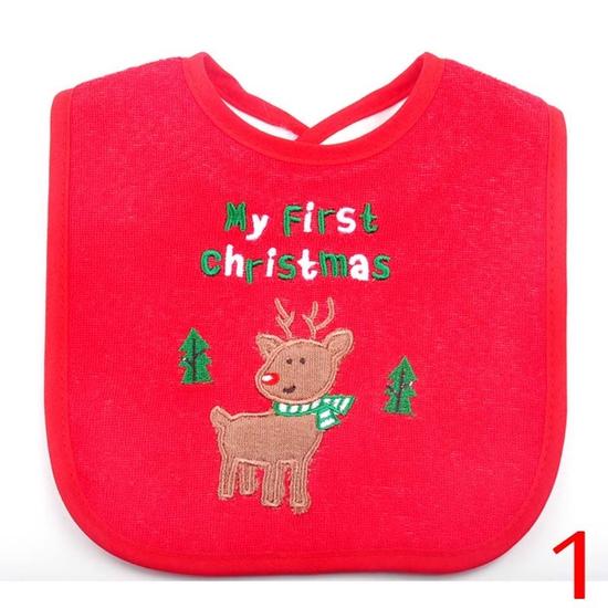 1 Stück Baby Weihnachts Lätzchen Xmas Abendessen Lätzchen Cartoon Weihnachtsmann Bestickt Speicheltuch