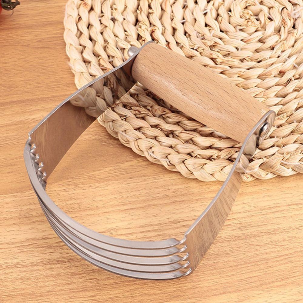 Multifunctional Manual Dough Blender Wood Handle Curved Design Flour Cutter Stainless Steel Butter Churner Fruit Puree