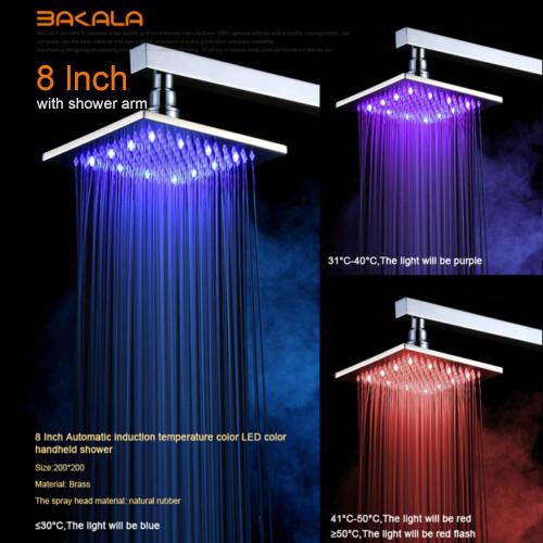 BAKALA  8 10 12 16 Inch Water Powered Rain Led Shower Head Bathroom 3 Colors Led Showerhead. Chuveiro Led