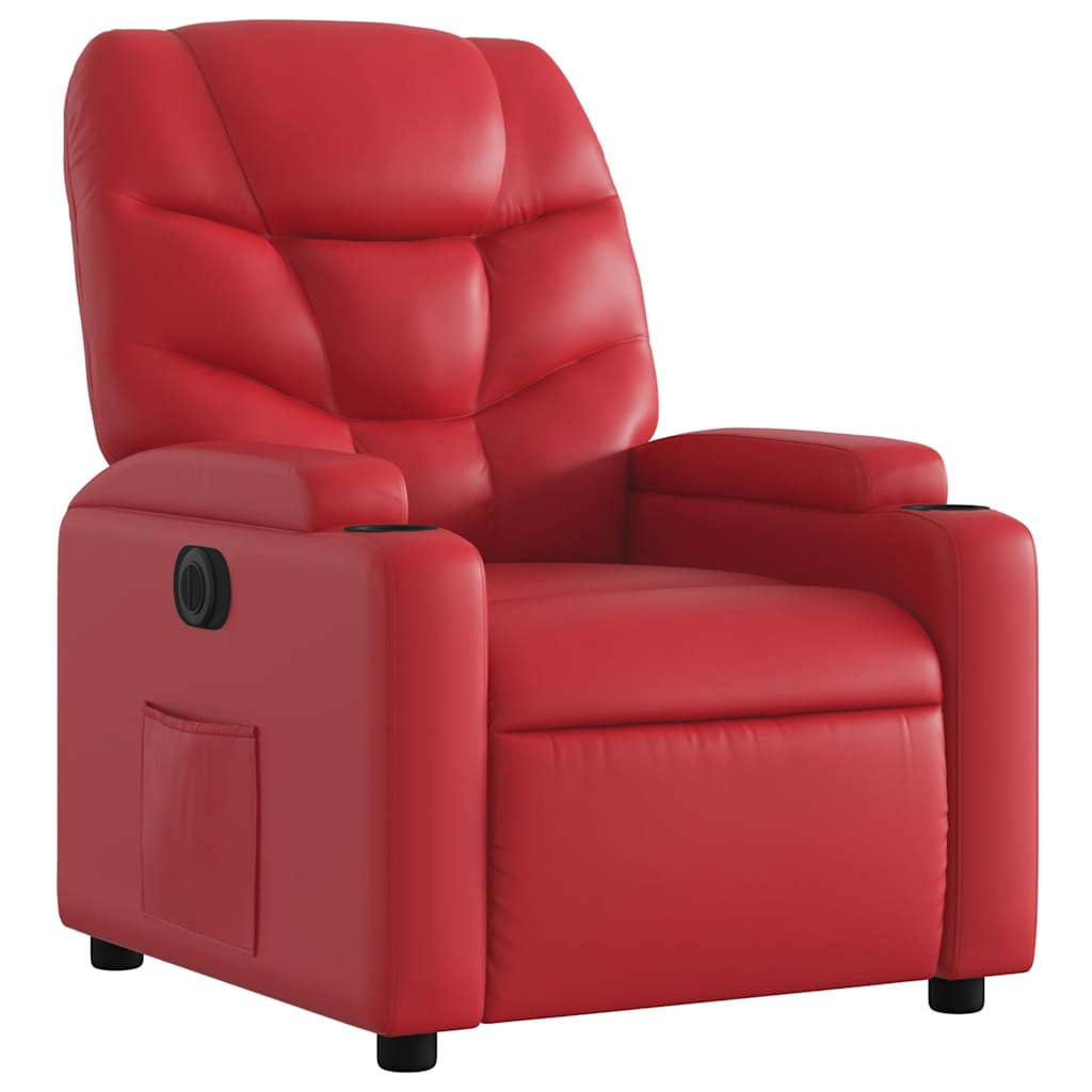 Electric Recliner Chair In Red Synthetic Leather