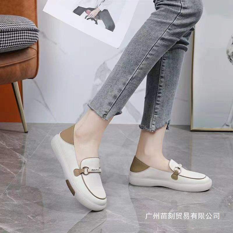 One Pedal Breathable Non-slip Soft Leather Soft Sole Shallow Mouth Loafers Beef Tendon Sole