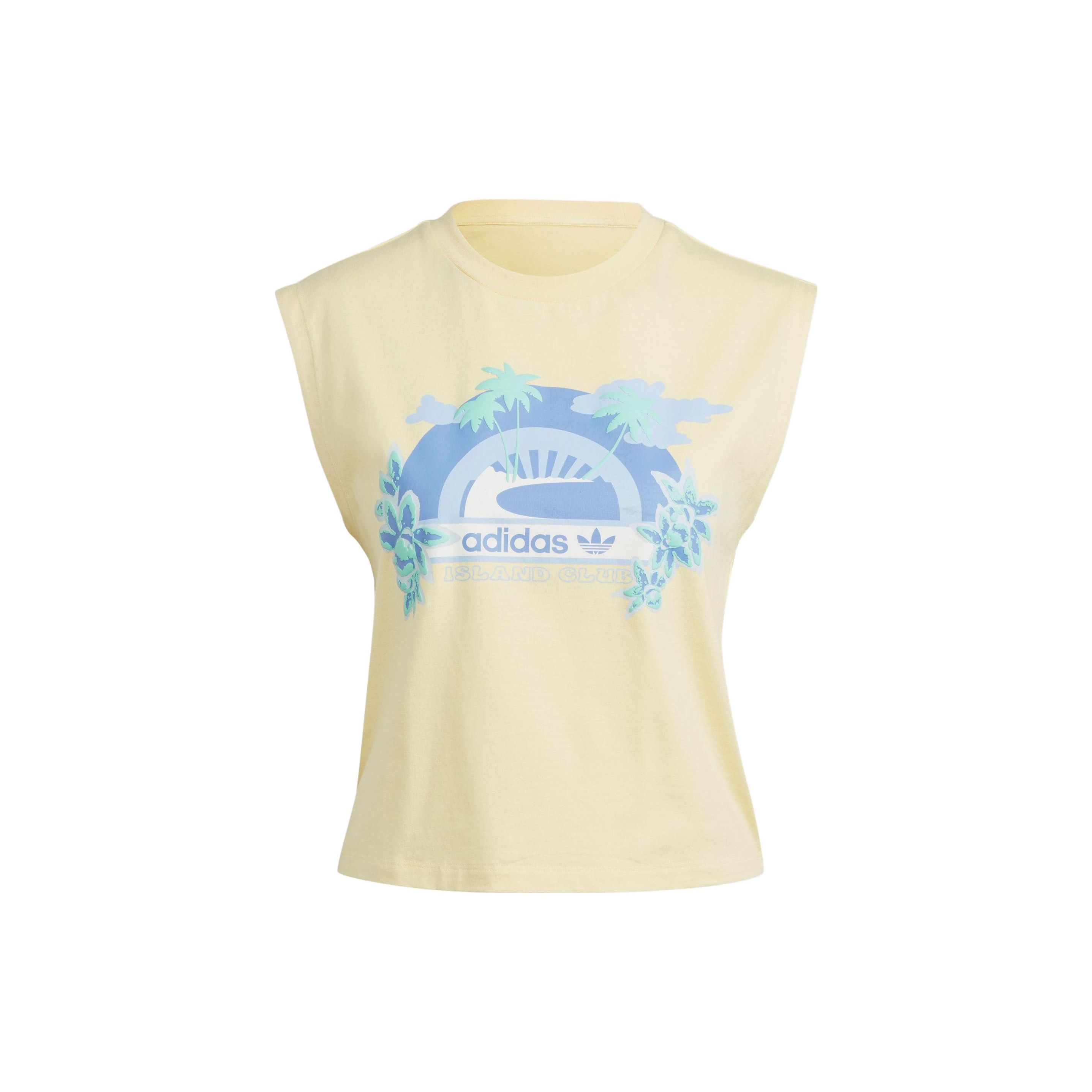 

Adidas Originals Sleeveless Graphic Tee Logo Print Round Neck Women Tops Yellow IT8150 M