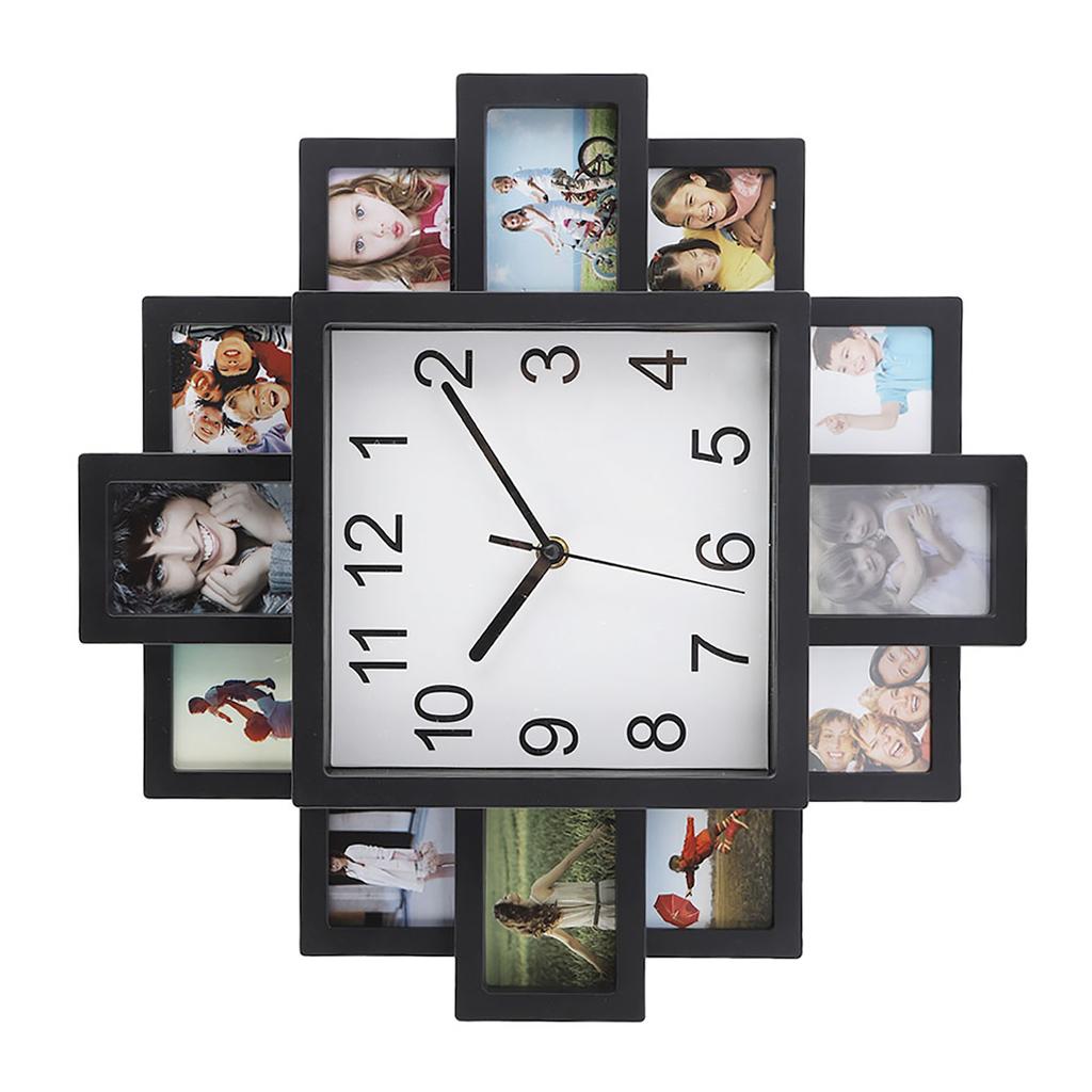 Modern Black Wall Clock Photo Frame Decoration, ABS Material, Finish, Ideal Gift for Friends and Families, Elegant Design for Bedroom or Living Room,