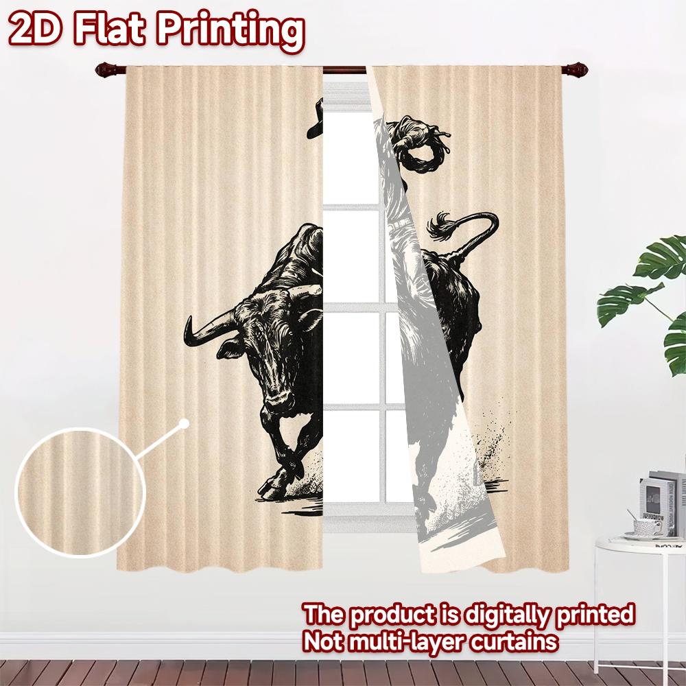 2D FLAT PRINTING 2pcs Curtains (Without Rod) Man Riding a Bull Chic Curtain Cloth Durable Polyester Curtains Easter Egg Hunt for