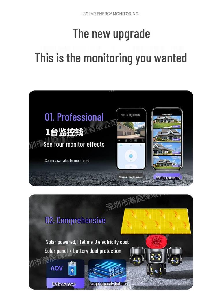 AOV Solar 4G Four-Lens Surveillance Camera with 8MP HD Night Vision for Outdoor Monitoring