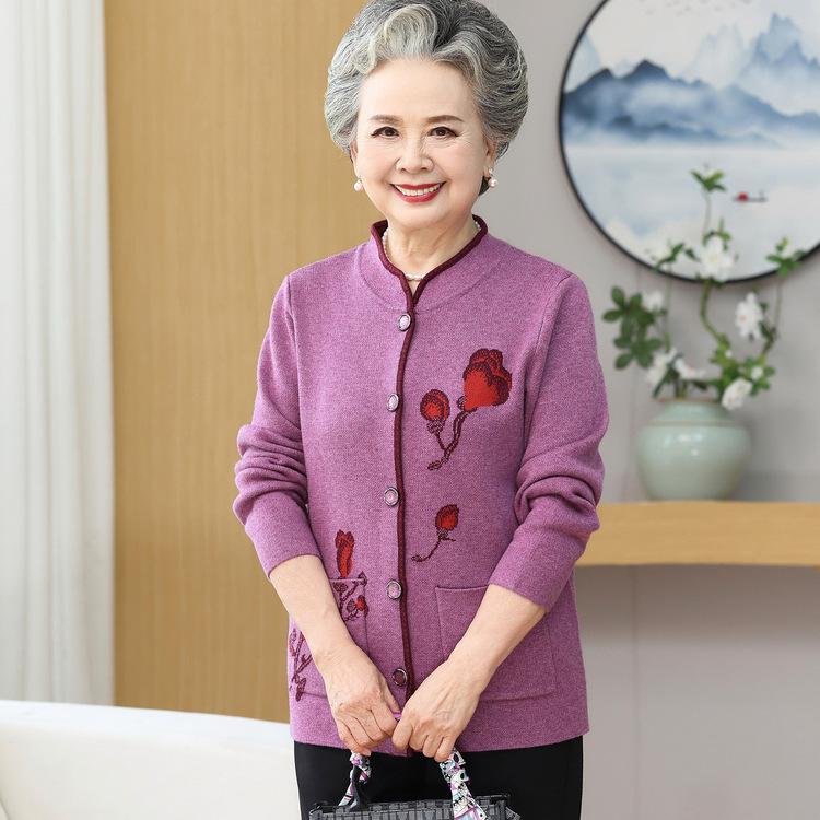 Thickened Velvet-added Mother Sweater, Sweater, Old Lady Cardigan, Autumn and Winter Coat, Middle-aged and Elderly Grandma Clothes, Winter Clothes