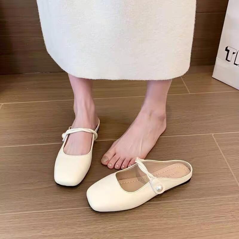 New Spring Mary Jane Half-support Single Shoes Flat-soled Temperament Bag Head Half-slippers, Wearing Soft-soled Cool Slippers