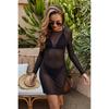 Long Sleeve Round Neck Mesh See-through Cover Up Sexy Bikini Swimsuit Beach Cover Up Women's Clothing