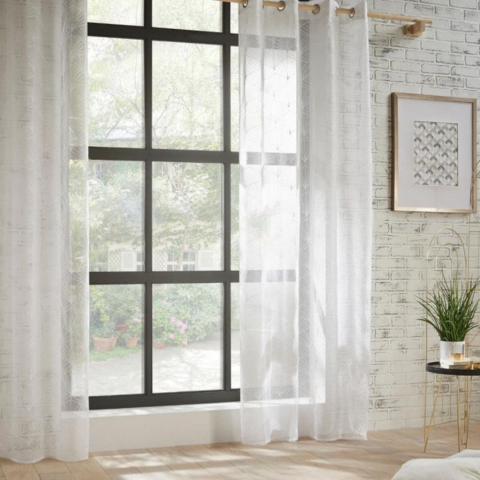 Voilage brodé "Mia" tamisant 140 x 240 cm Atmosphera - Blanc