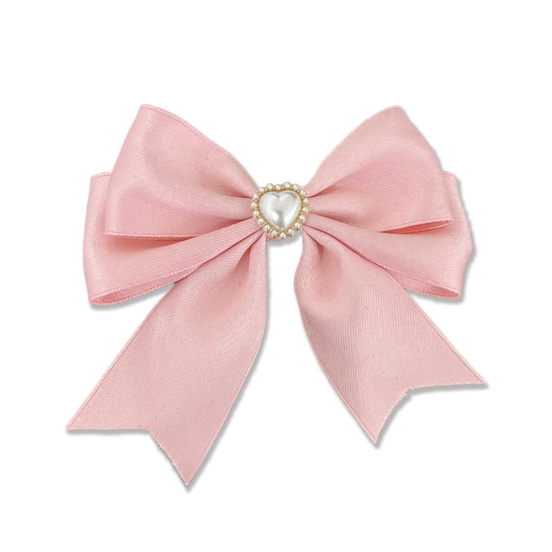 Heart-shaped pearl ribbon clip, pink [product]