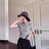 Semi-turtleneck Solid Color Short-sleeved T-shirt Women's Summer New Korean Version Slim-fitting Simple Fashion Versatile Temperament Top