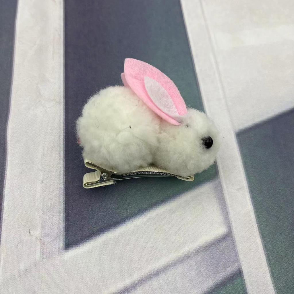 Korean Children's Rabbit Plush Headband with Cute Duckbill Clip - Hair-Friendly Autumn/Winter Accessory for Girls