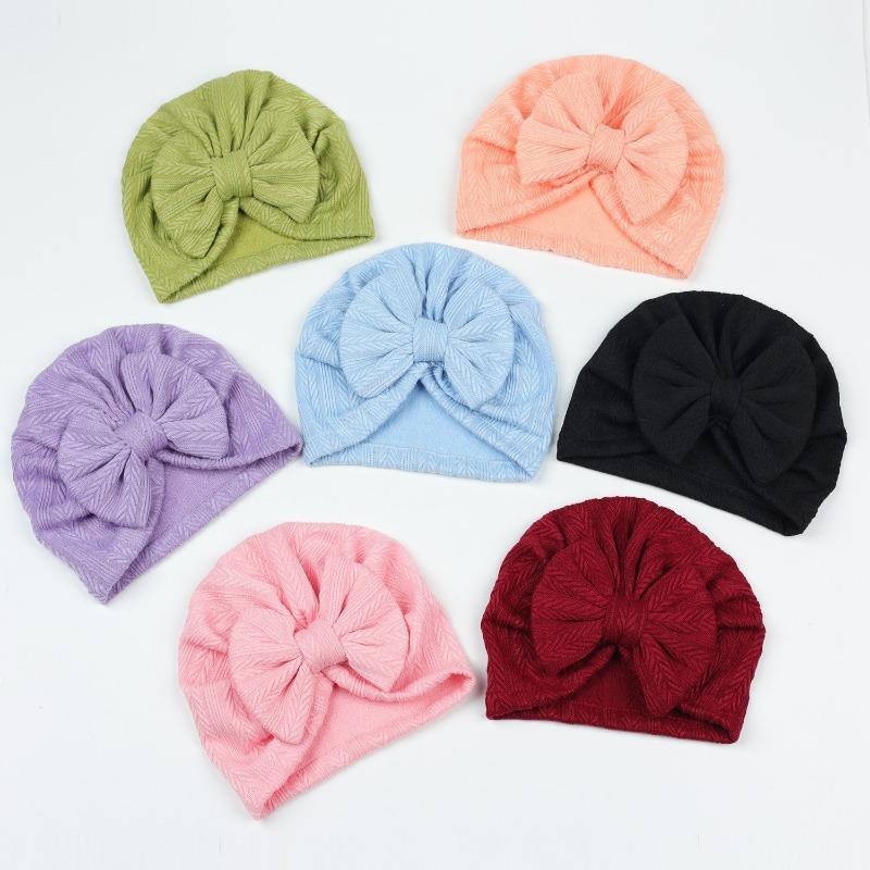 New baby hat baby hat elastic jacquard Indian hat bow windproof children's hat knitted pullover hat