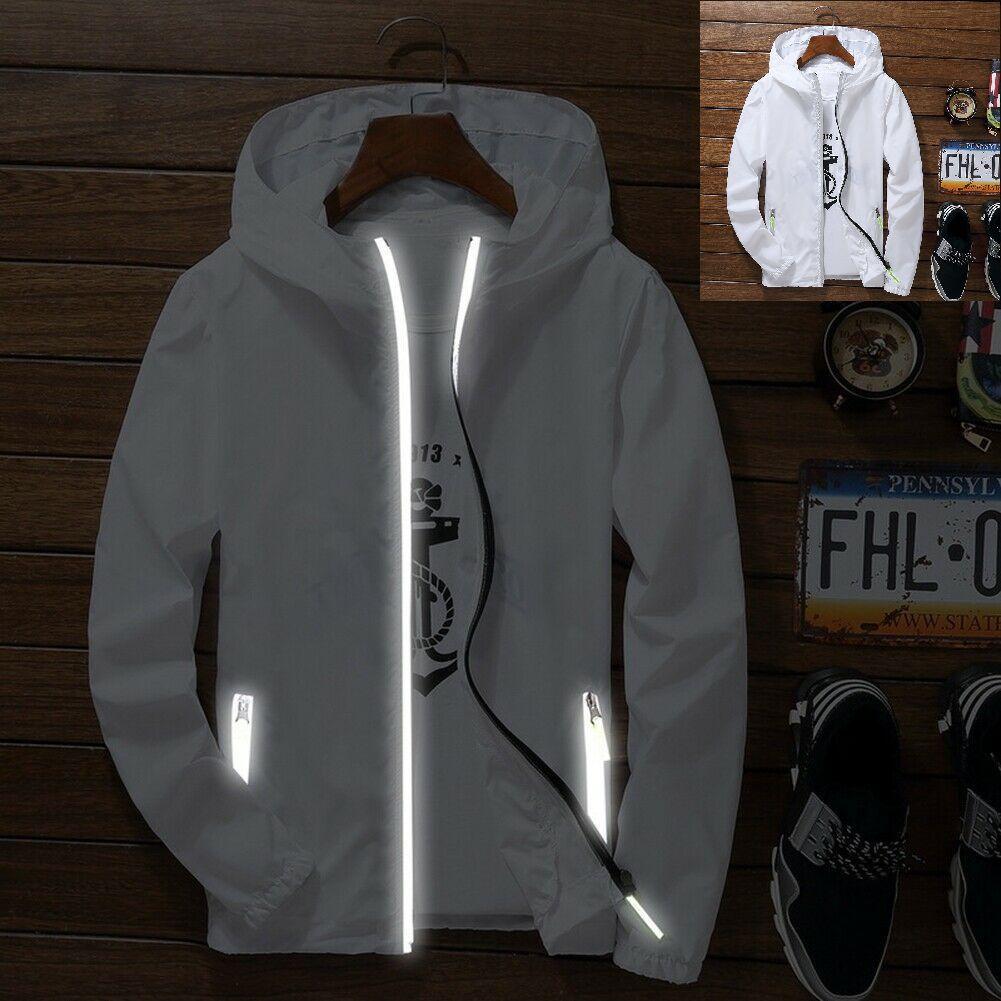 

Светоотражающая ветровка мужская куртка на молнии худи легкая спортивная верхняя одежда пальто для спортзала 3XL белый