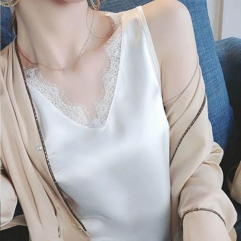 

Летний кружевной камзол с v-образным вырезом, жилет с внутренней нижней частью, сексуальный топ без рукавов, женская красота сзади 2XL белый