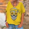 Women's T-shirt 3D Horror Skull Print V-neck Top Short Sleeved