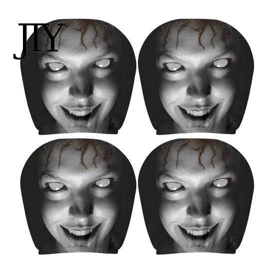 Easy Install Car Seat Covers 4 Pcs Halloween Headrest Covers, Creepy Ghost Face Unique Interior Mod Kits Protector, Universal Auto Decor for C