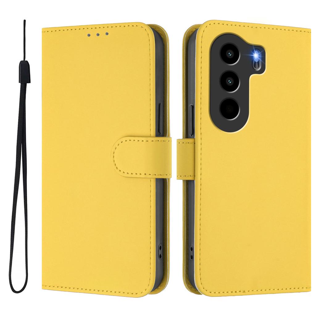 For itel Power 70 4G Case Solid Color Wallet Leather Phone Cover with Strap