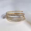 European & American Luxury Full Diamond Open Bangle - Three-Layer Rhinestone Spring Bracelet for Women, 2MM, Fashionable & Versatile High-End Jewelry.