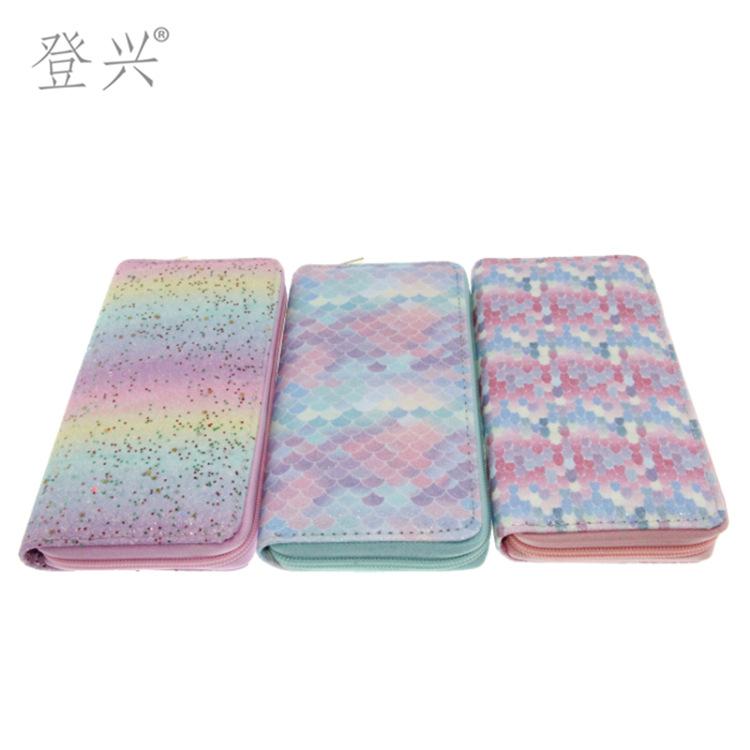 New sequined snake pattern laser gradual change color PU long wallet, student card bag clutch bag