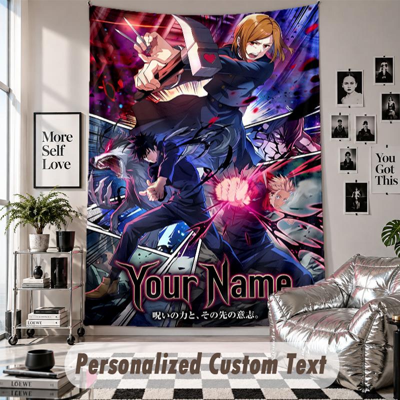 Wall Hanging Tapestry With Custom Name & Text, Jujutsu Kaisen Decorative Tapestry For Bedroom