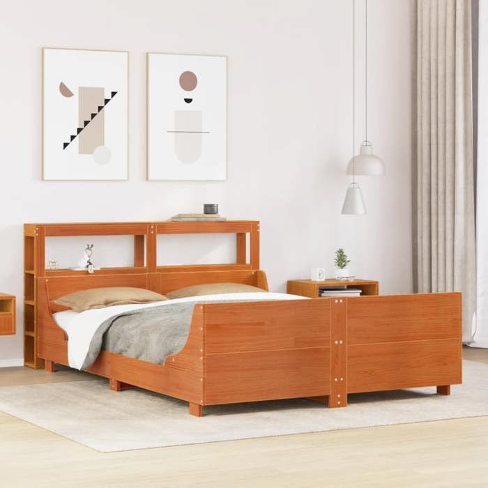 VidaXL Cadre de lit avec tête de lit cire marron 120x190cm bois de pin, meuble de chambre à coucher, sommier, lit en bois, 3306479