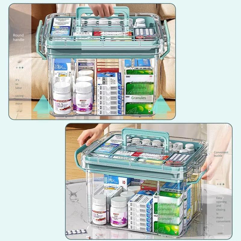 Transparent Large Capacity Family Medicine Organizer Storage Box for Home Travel ChildSafe Drug Cabinet Medical Supply Container