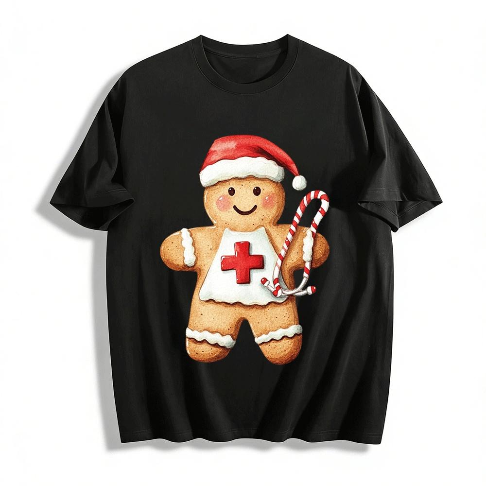 Christmas Medical Gingerbread Man Printed Casual Top Pure cotton T-shirt XXS