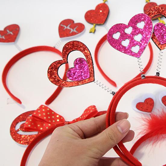 Valentine's Day Heart Headband Glitter Red Heart Hair Accessory for Halloween Holiday Wedding Birthday Party