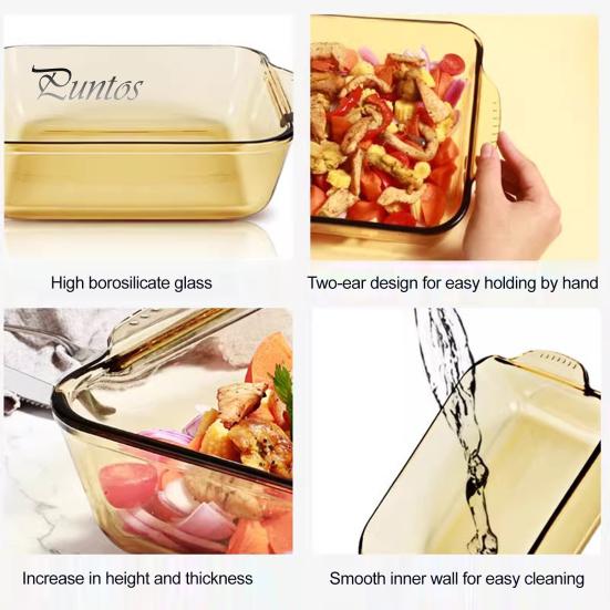 Heat Insulated Pan 2L Glass Baking Dish, Square Dishes for Oven, Dish Oven Tempered Casserole Brownies Meatloaf Desserts Microwave Safe Bakeware