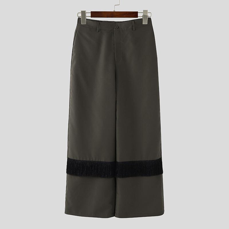 

INCERUN Men Zipper High Waist Casual Patchwork Hem Long Straight Pants Trousers M темно-сірий