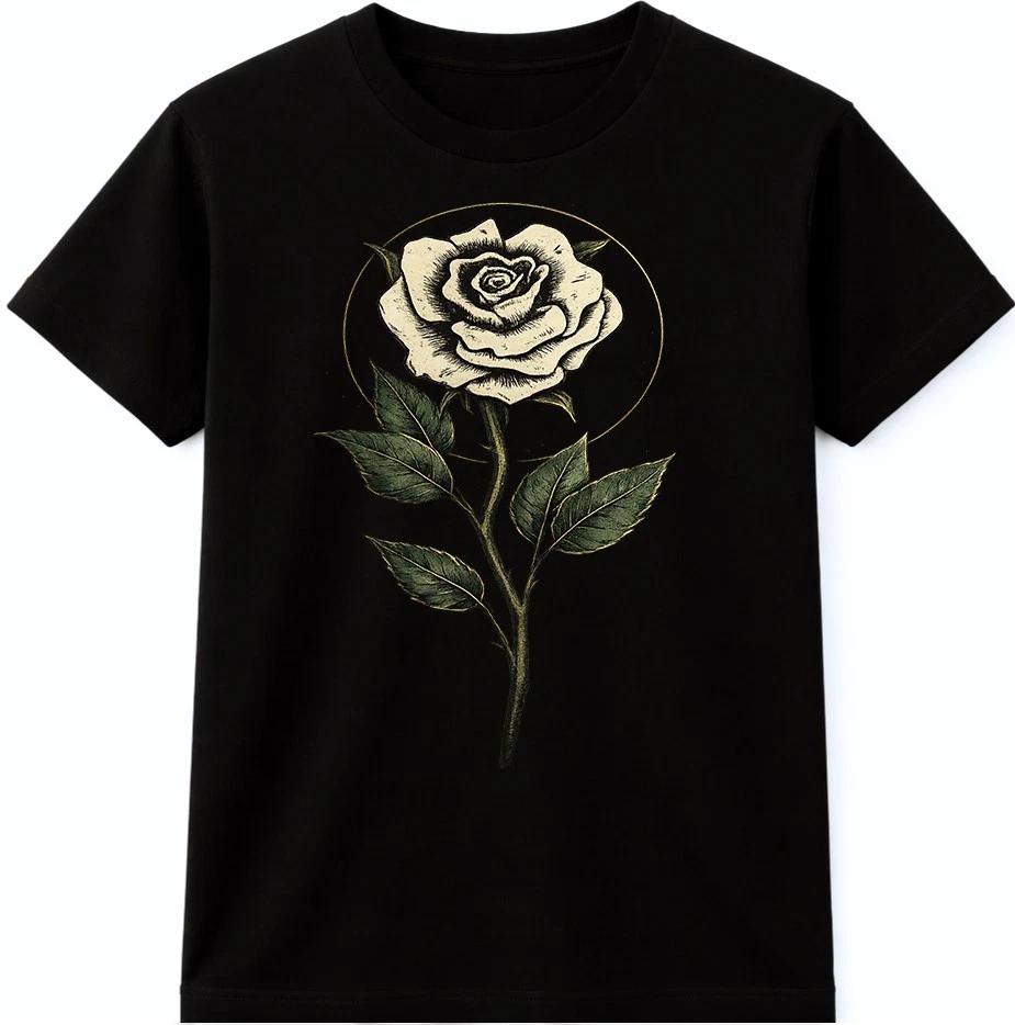 Rose Flower T Shirt Vintage Floral Botanical Graphic Tee Elegant Casual Top XXXL