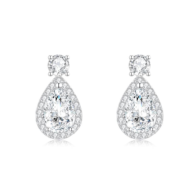 Barbie earrings [ Crystal* Explosive] A pair of full diamond starlight water drop tear earrings. Light luxury, simple, smart TX2604033 серебряный