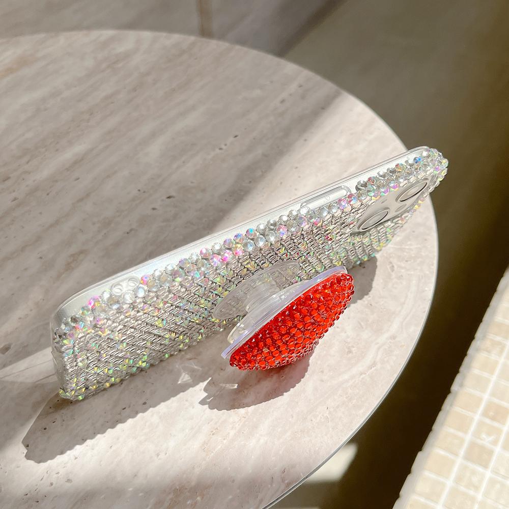 Glitter Diamond Crystal 3D Heart Stand Holder Phone Case for IPhone 15 14 16 plus 13 12 Air 17 Pro Max 11 Shockproof Bling Cover