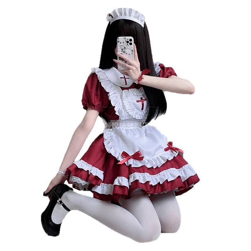 Cross goth loli maid costume halloween adult costume anime dress soft girl dress