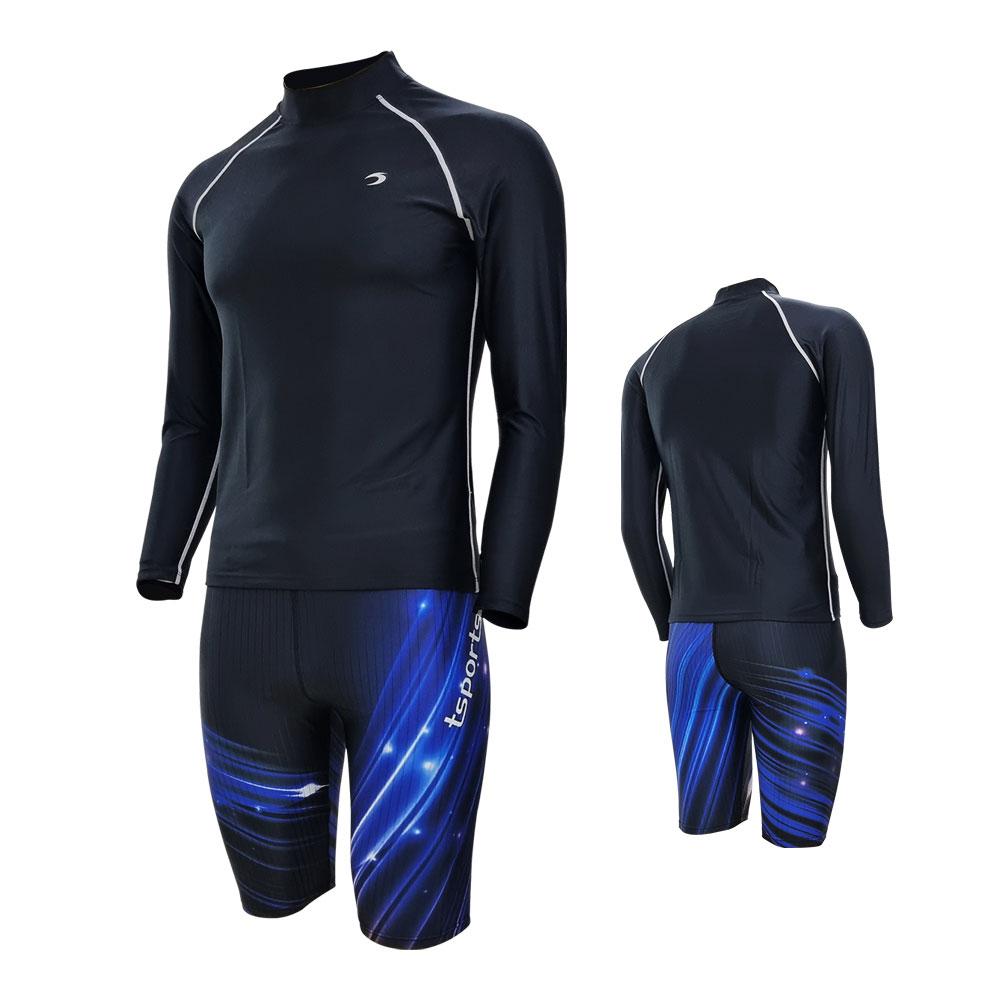 TS SPORTS Men'S Swimwear Knee-Length Shorts Long Sleeve Rash Guard M23042+24057