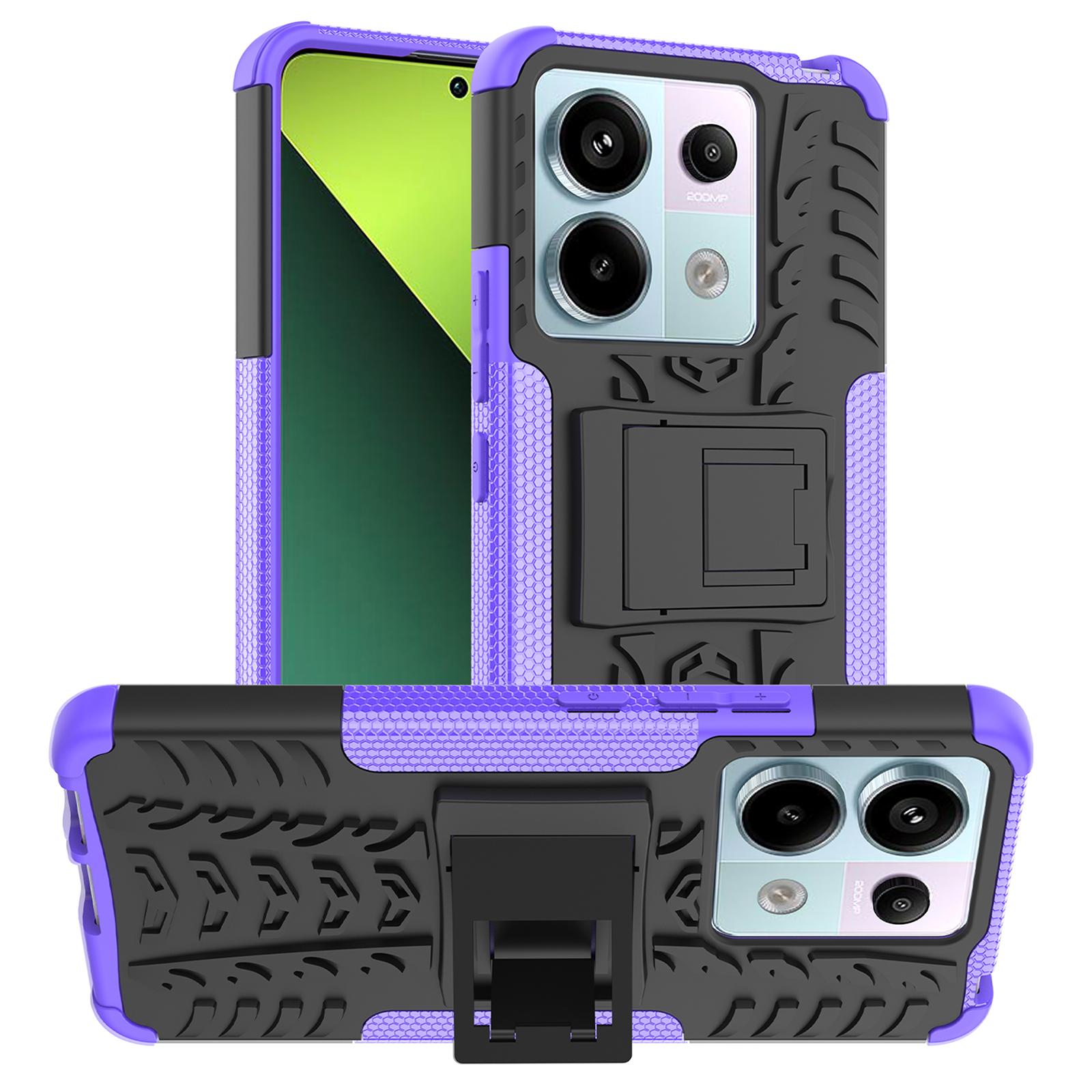 

For Xiaomi Redmi Note 13 Pro 5G/Poco X6 5G Case PC+TPU Tyre Pattern Phone Cover with Kickstand Purple