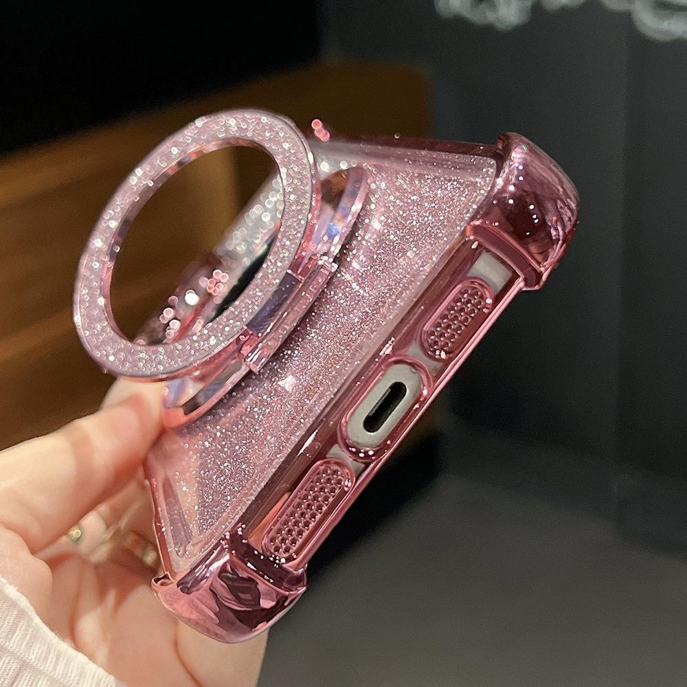 Plating Flash Mirror Holder Stand Weiches Silikon Vier Ecken Luftkissen Stoßfeste Schutzhülle für OPPO Reno Realme OnePlus Vivo