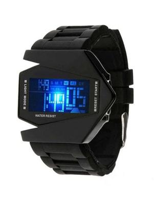Reloj digital pantalla negra.