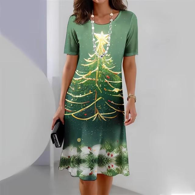 Creativity Women Loose Large Round Neck Casual Comfortable Versatile Christmas 3D Printed Summer Fashionable Dresses