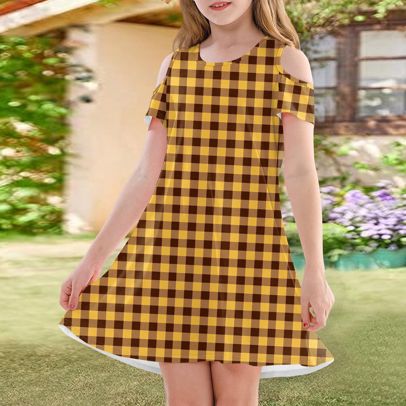 

Платье А-силуэта для девочек - летнее повседневное платье без рукавов для малышей 160 жёлтый