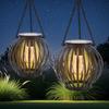 Solar-Powered Hanging Iron Lantern Light with Bulb for Outdoor Garden Patio Lawn Walkway Decorations