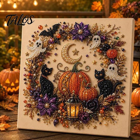 Handmade Halloween Party Supplies Ghost Faux Pearl Art DIY Kit, Spooky 3D Bead Cool Pattern Kits Painting Crafts, Gothic Wall for Adults Beginners
