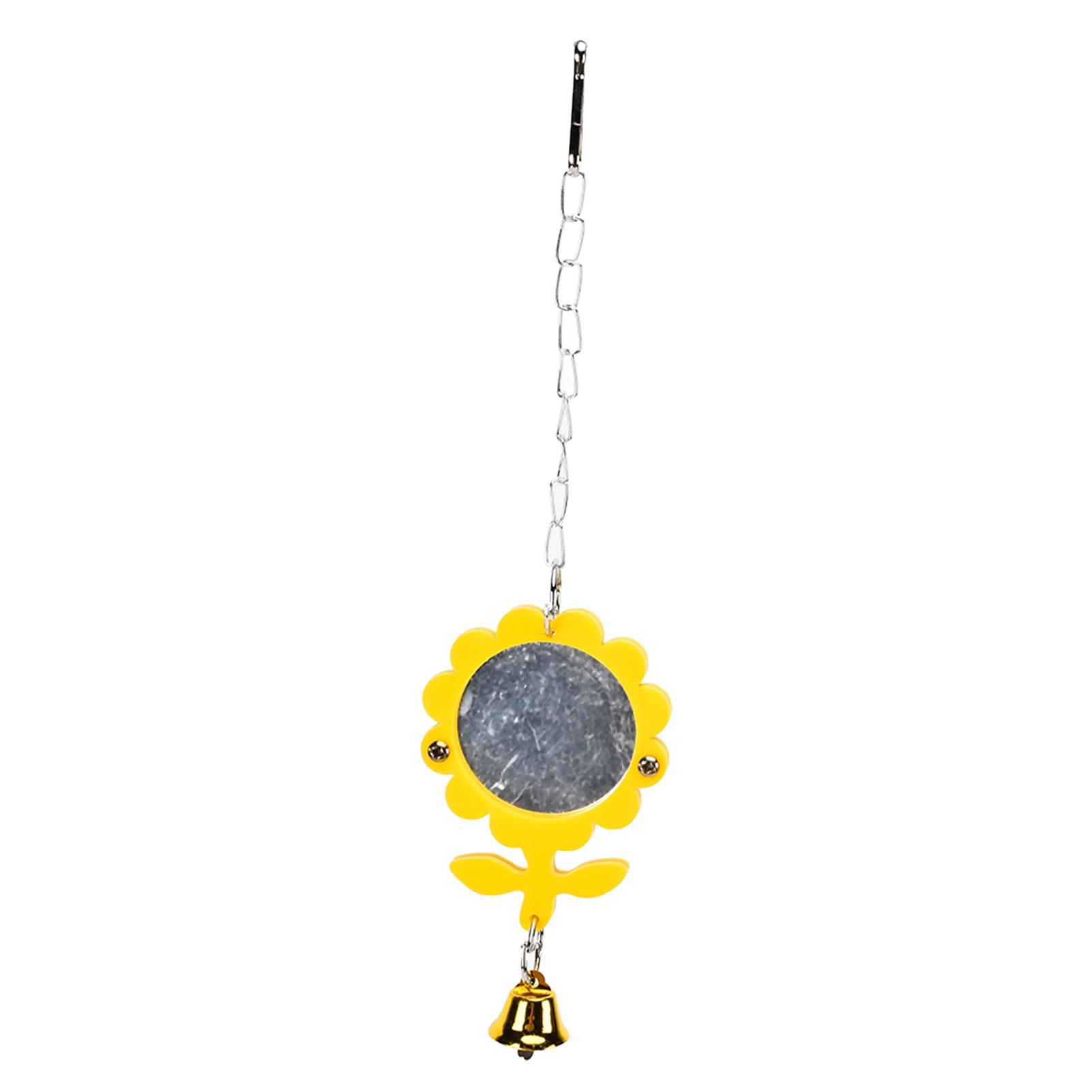 Outsideworld Yellow Bird Mirror Toy Safe Bite Resistant Anti Shatter Cute Mirror With Bells For Parrots Birds